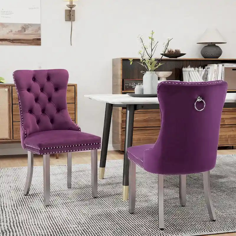 Tufted Velvet Dining Chair with Button Back, Nailhead Trim