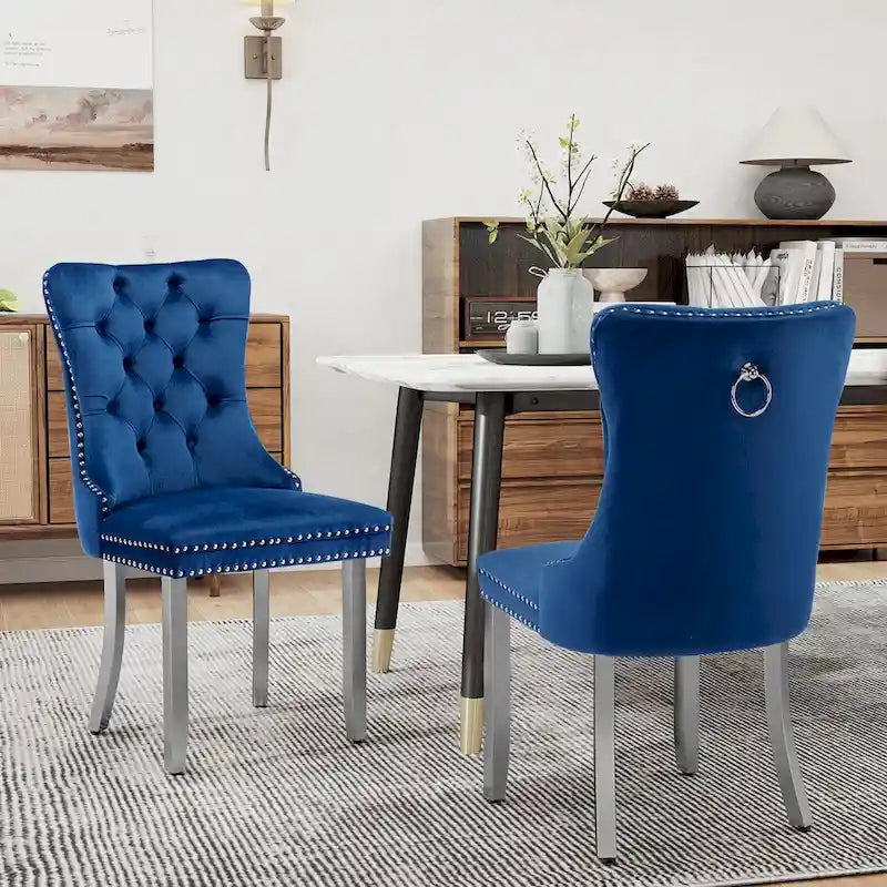 Tufted Velvet Dining Chair with Button Back, Nailhead Trim