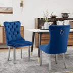 Tufted Velvet Dining Chair with Button Back, Nailhead Trim