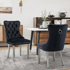 Tufted Velvet Dining Chair with Button Back, Nailhead Trim