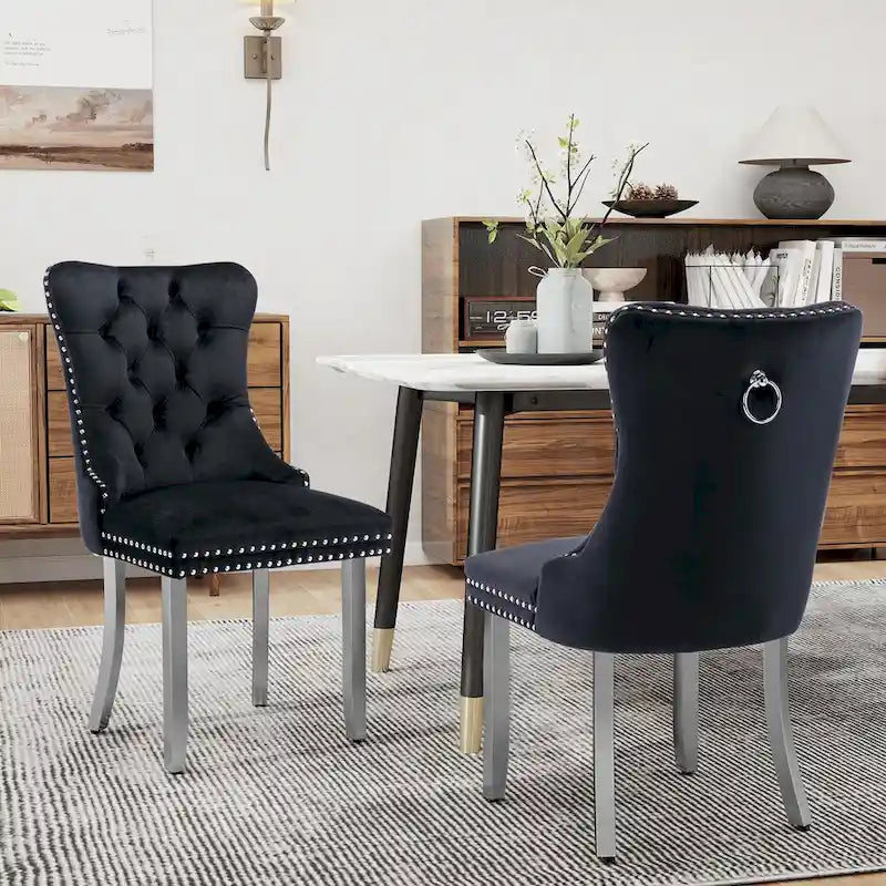 Tufted Velvet Dining Chair with Button Back, Nailhead Trim