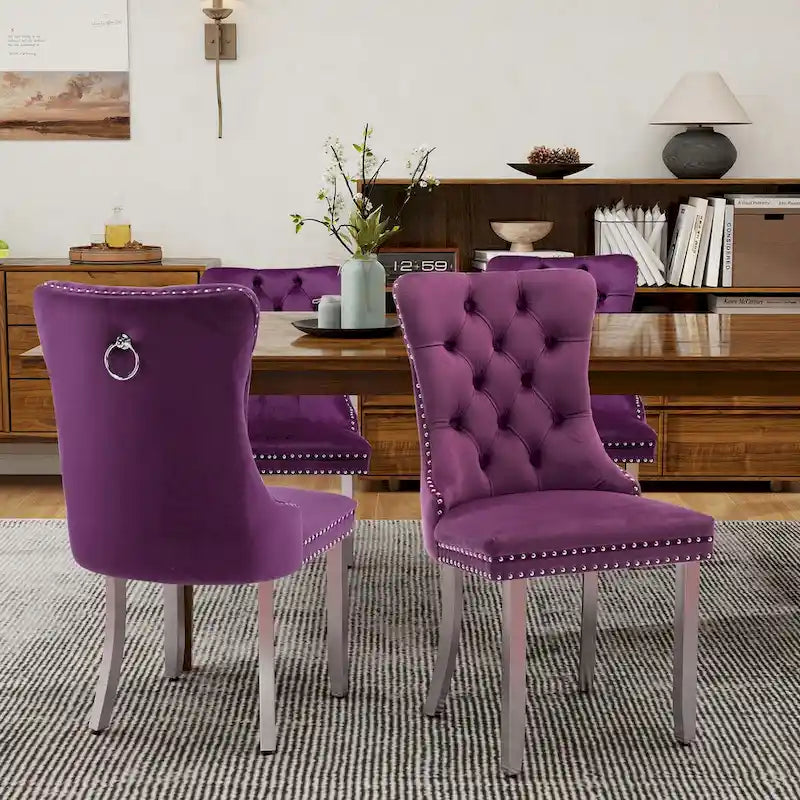 Tufted Velvet Dining Chair with Button Back, Nailhead Trim