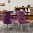 Tufted Velvet Dining Chair with Button Back, Nailhead Trim