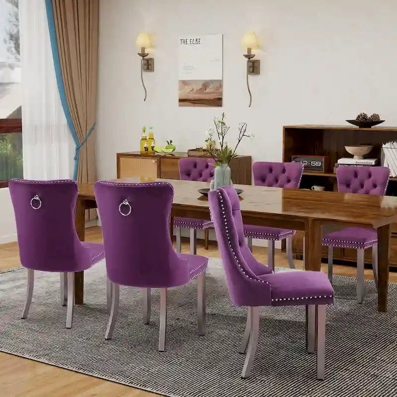 Tufted Velvet Dining Chair with Button Back, Nailhead Trim