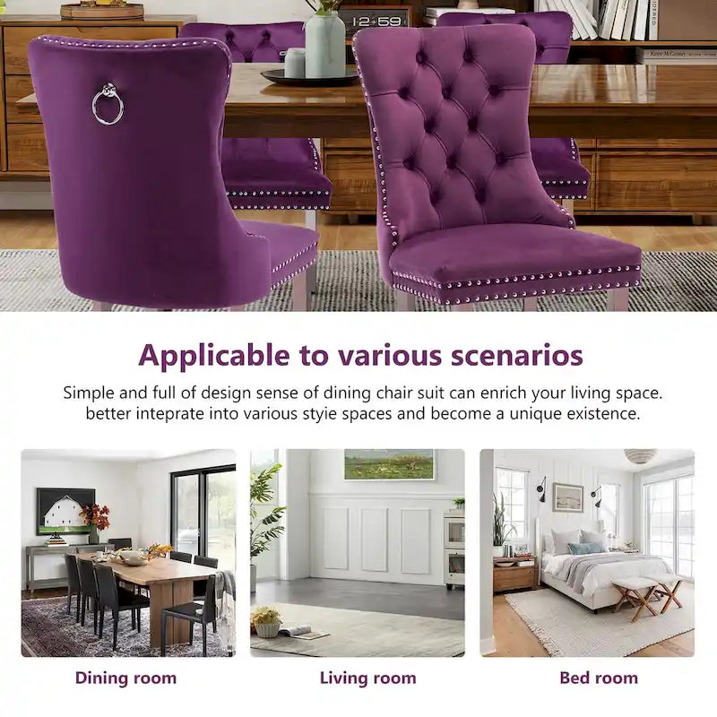 Tufted Velvet Dining Chair with Button Back, Nailhead Trim