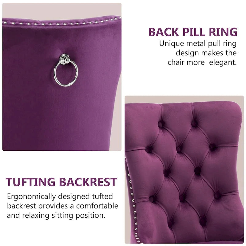 Tufted Velvet Dining Chair with Button Back, Nailhead Trim