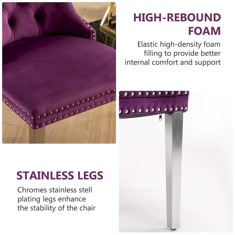 Tufted Velvet Dining Chair with Button Back, Nailhead Trim