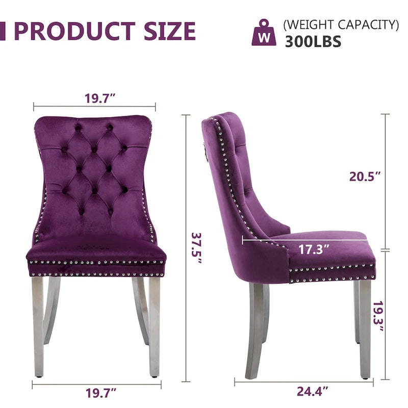Tufted Velvet Dining Chair with Button Back, Nailhead Trim