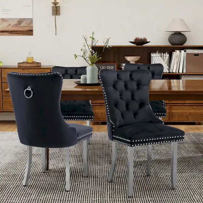 Tufted Velvet Dining Chair with Button Back, Nailhead Trim