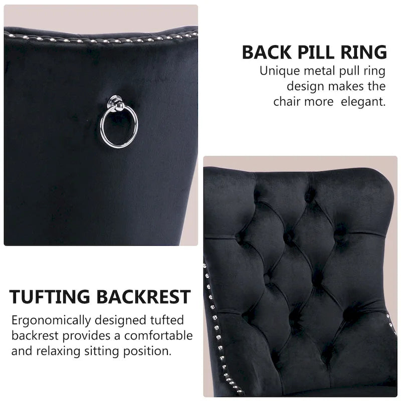 Tufted Velvet Dining Chair with Button Back, Nailhead Trim