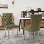 Tufted Velvet Dining Chair with Button Back, Nailhead Trim