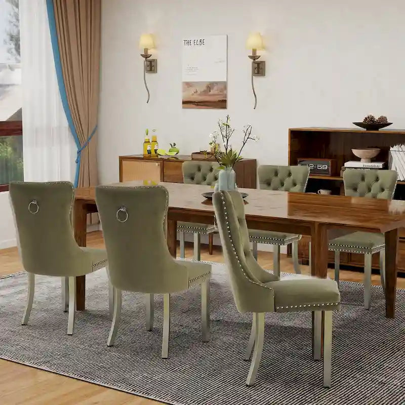 Tufted Velvet Dining Chair with Button Back, Nailhead Trim