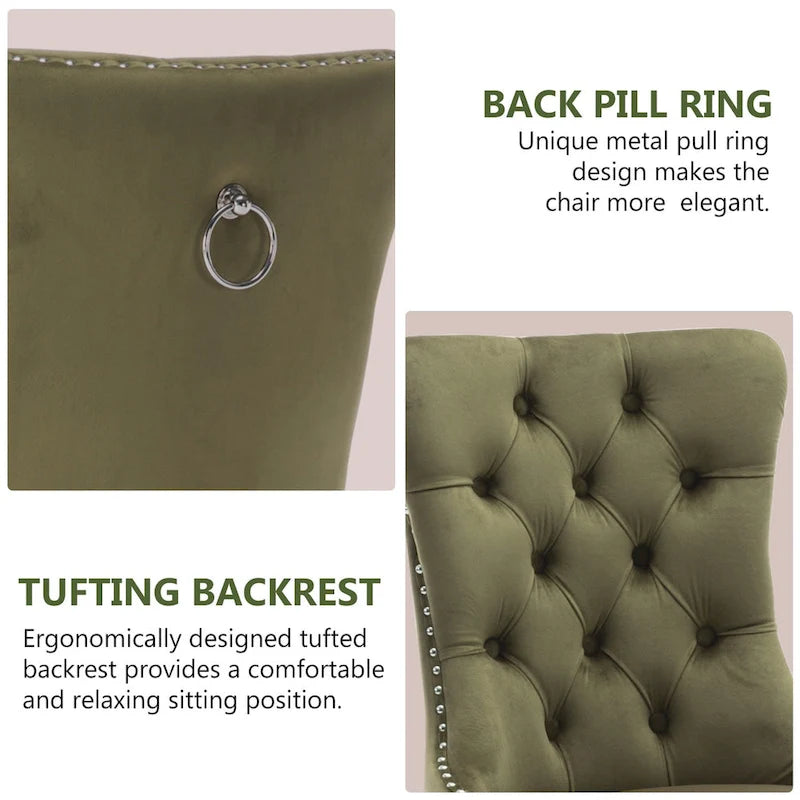 Tufted Velvet Dining Chair with Button Back, Nailhead Trim