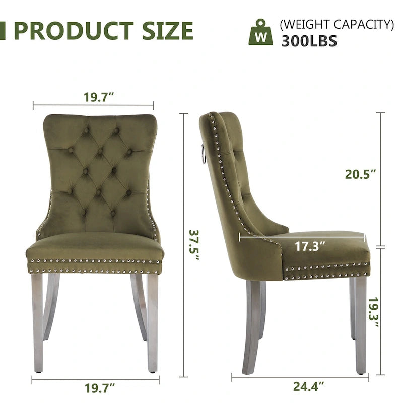 Tufted Velvet Dining Chair with Button Back, Nailhead Trim
