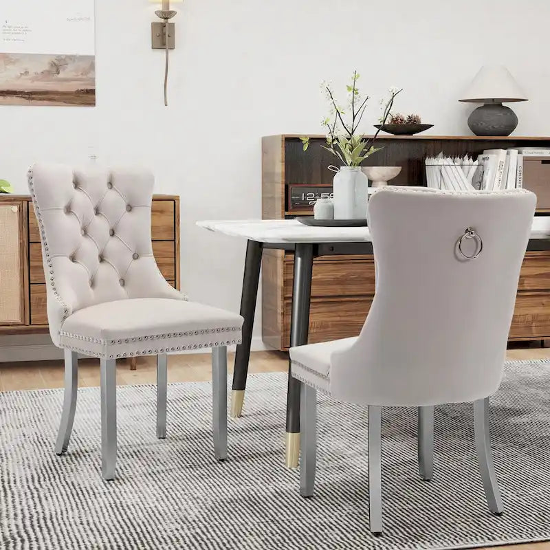 Tufted Velvet Dining Chair with Button Back, Nailhead Trim