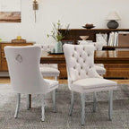 Tufted Velvet Dining Chair with Button Back, Nailhead Trim