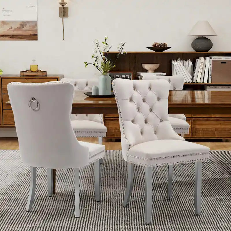 Tufted Velvet Dining Chair with Button Back, Nailhead Trim