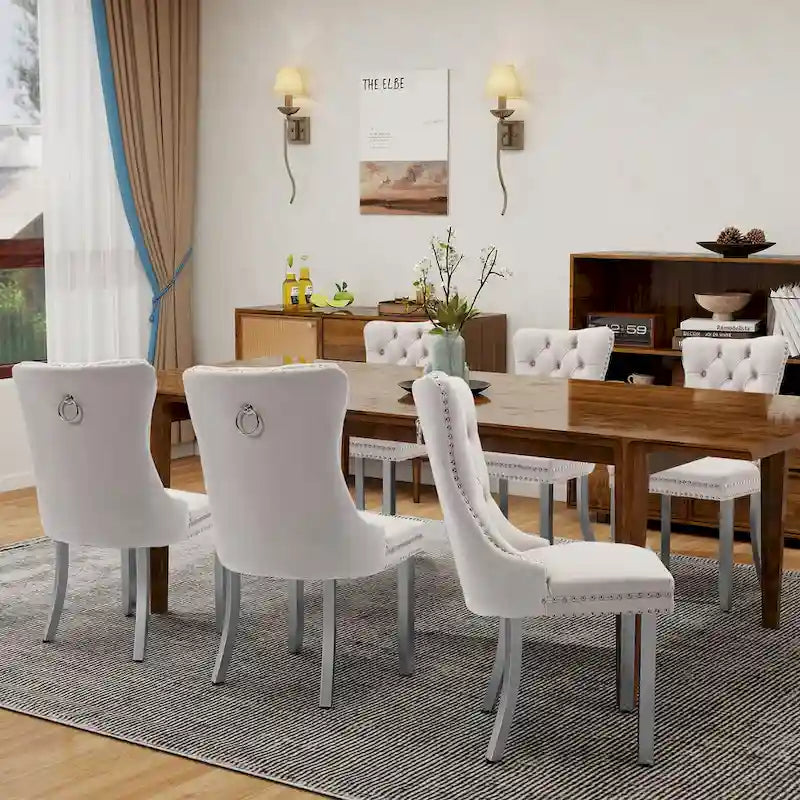 Tufted Velvet Dining Chair with Button Back, Nailhead Trim