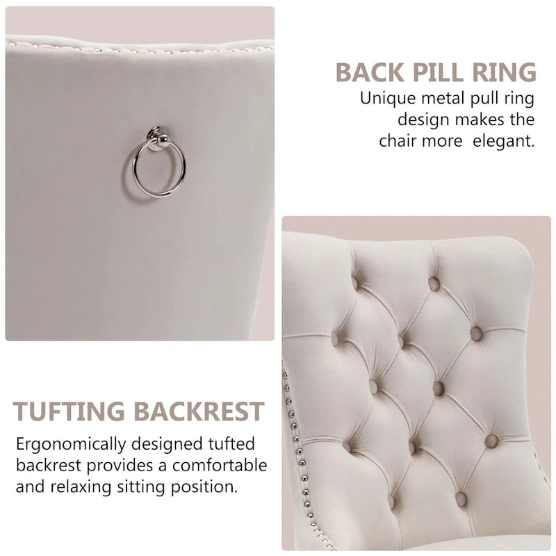 Tufted Velvet Dining Chair with Button Back, Nailhead Trim