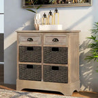 Storage Cabinet with 2 Drawers and 4 Classic Rattan Basket