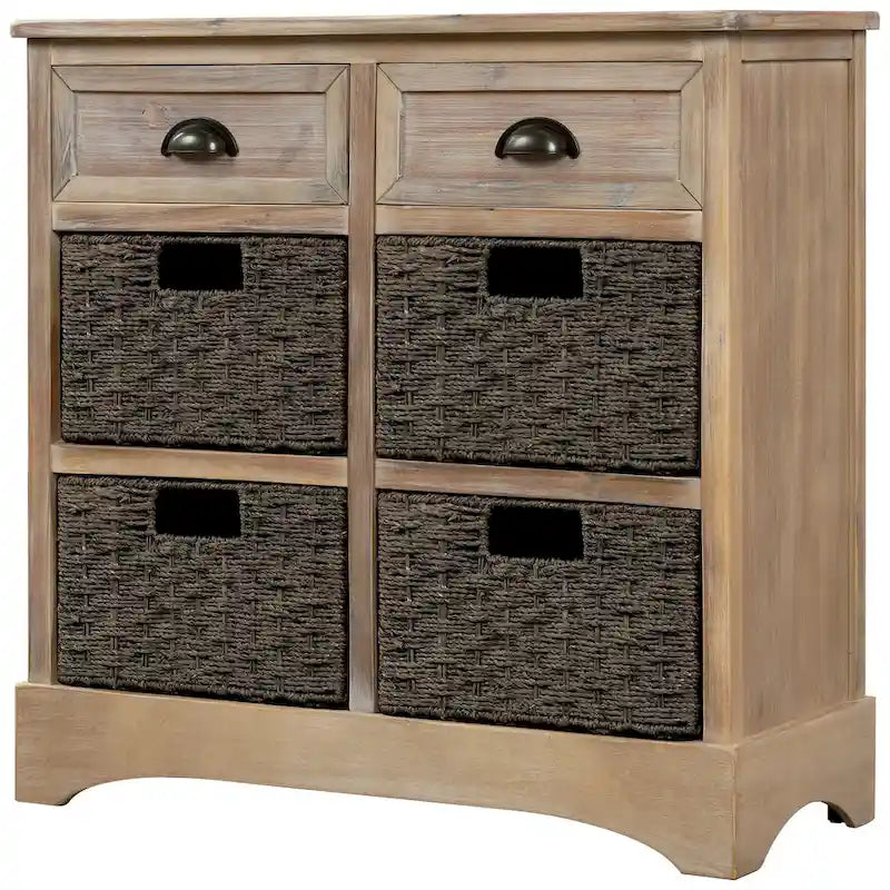 Storage Cabinet with 2 Drawers and 4 Classic Rattan Basket