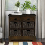 Storage Cabinet with 2 Drawers and 4 Classic Rattan Basket