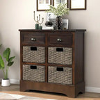 Storage Cabinet with 2 Drawers and 4 Classic Rattan Basket