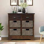 Storage Cabinet with 2 Drawers and 4 Classic Rattan Basket