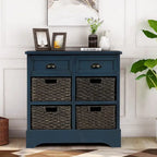 Storage Cabinet with 2 Drawers and 4 Classic Rattan Basket