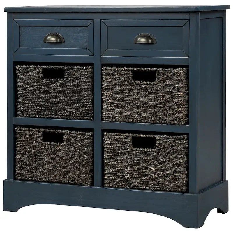 Storage Cabinet with 2 Drawers and 4 Classic Rattan Basket