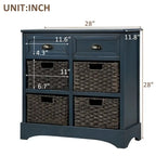 Storage Cabinet with 2 Drawers and 4 Classic Rattan Basket