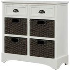 Storage Cabinet with 2 Drawers and 4 Classic Rattan Basket