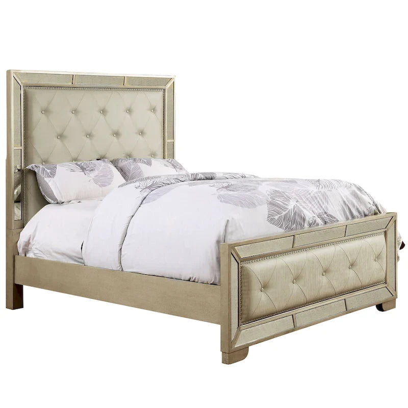 Modern Gold Faux Leather Padded Panel Bed