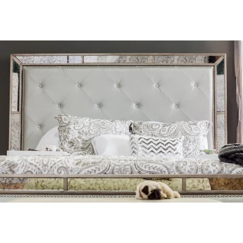 Modern Gold Faux Leather Padded Panel Bed