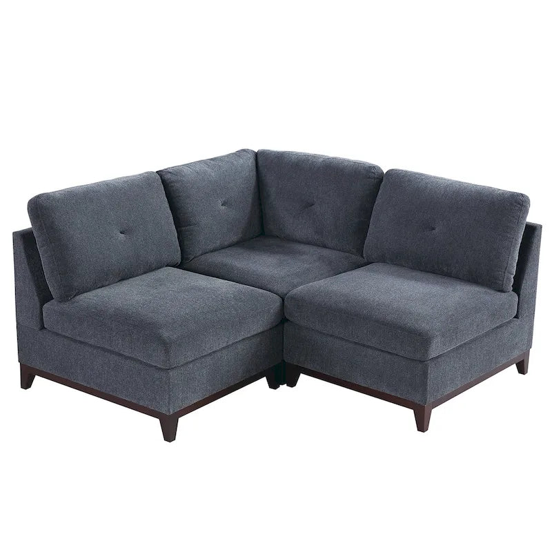 Chenille Fabric Modular Corner Sofa and Armless Chair