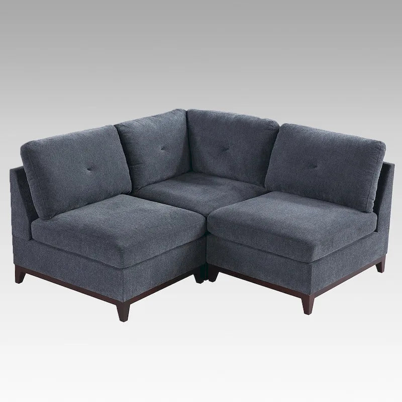 Chenille Fabric Modular Corner Sofa and Armless Chair