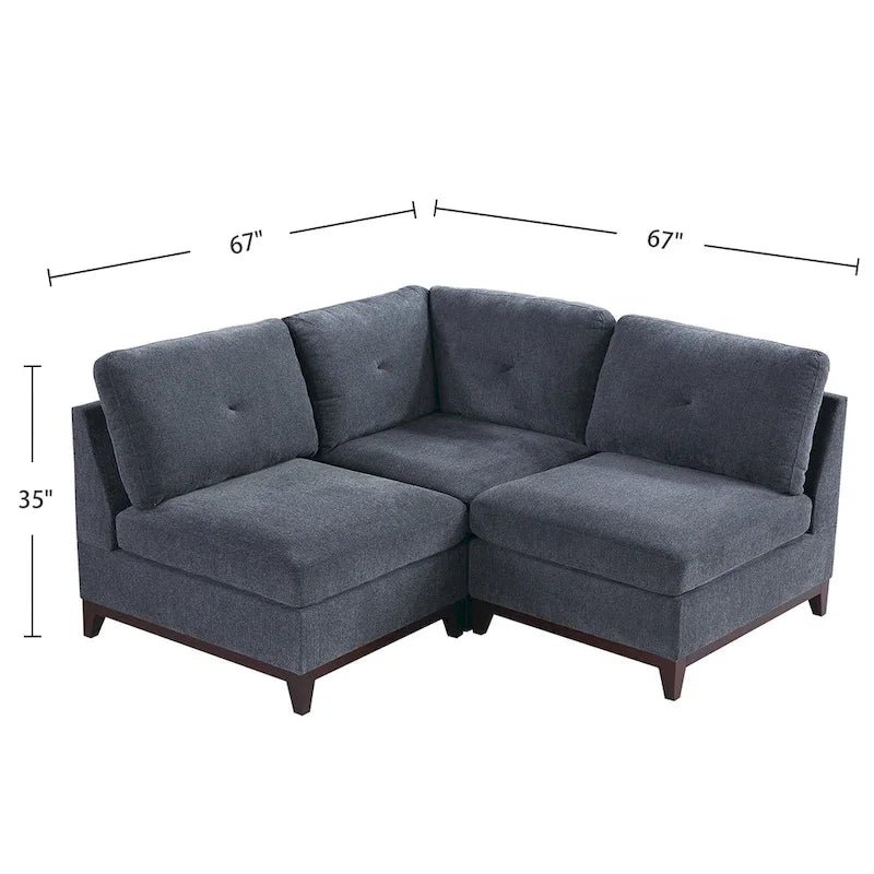 Chenille Fabric Modular Corner Sofa and Armless Chair