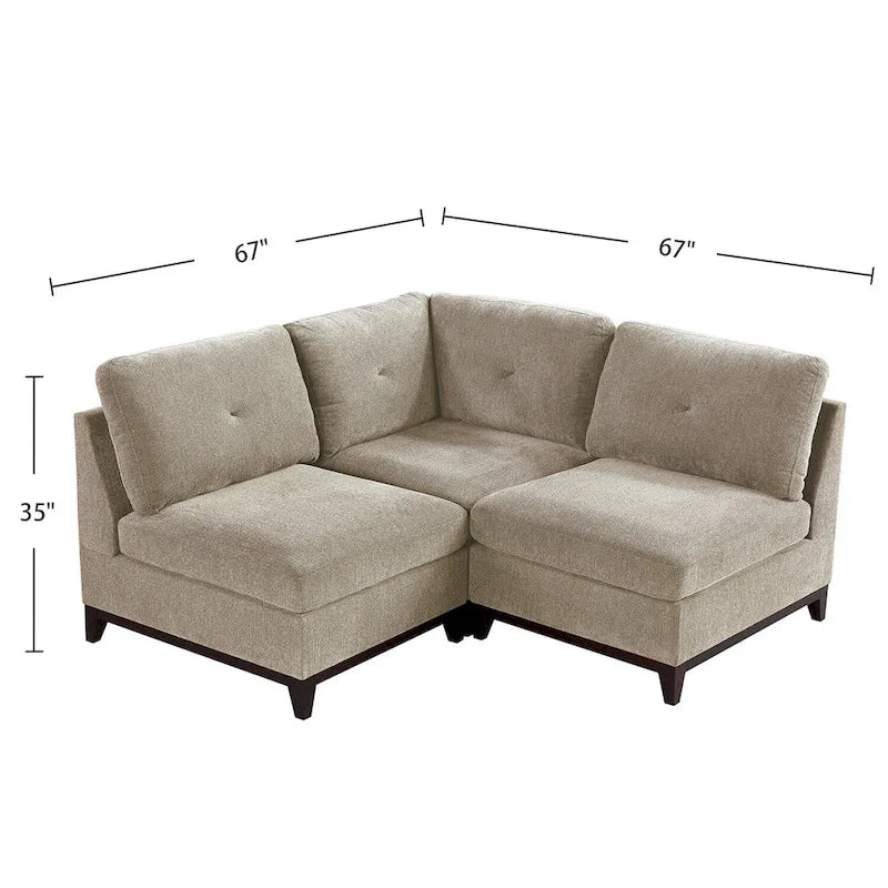 Chenille Fabric Modular Corner Sofa and Armless Chair