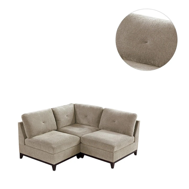 Chenille Fabric Modular Corner Sofa and Armless Chair