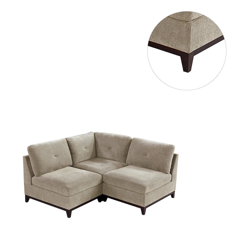 Chenille Fabric Modular Corner Sofa and Armless Chair