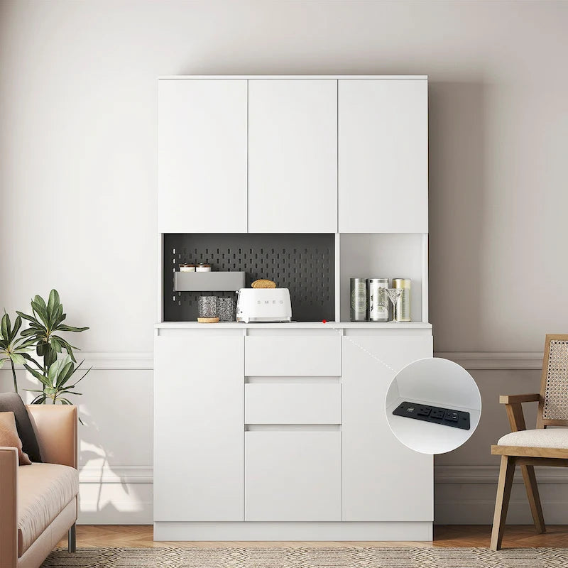74 Freestanding Kitchen Pantry Cabinet Cupboard with 6 Doors,3 Shelves and 2 Drawer, Laundry Room Storage