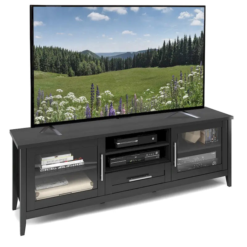 TV Stand with Glass Doors, for TVs up to 85"