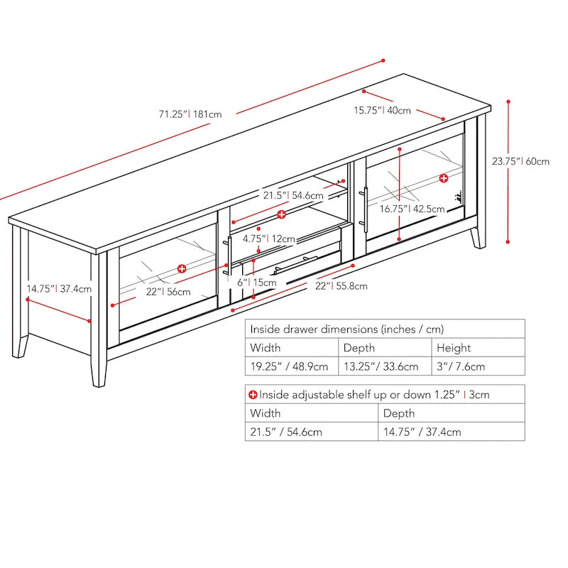 TV Stand with Glass Doors, for TVs up to 85"