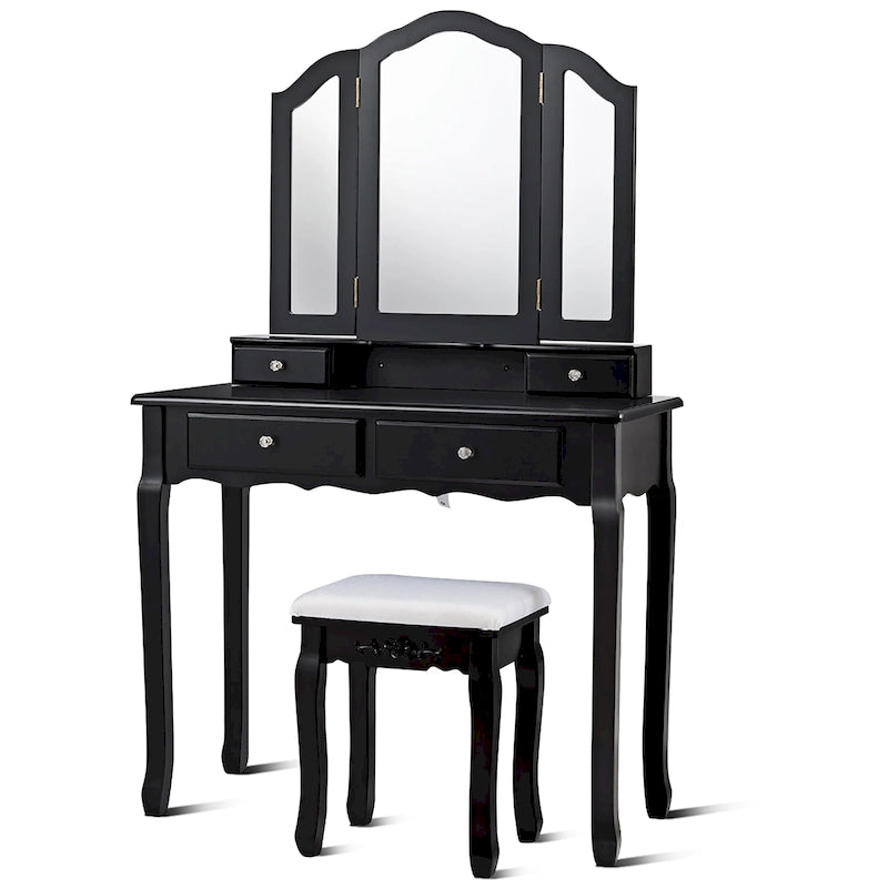 Makeup Dressing Table with Tri-Folding Mirror