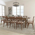8' x 40 Rustic Folding Farm Table with 10 Cross Back Chairs and Cushions