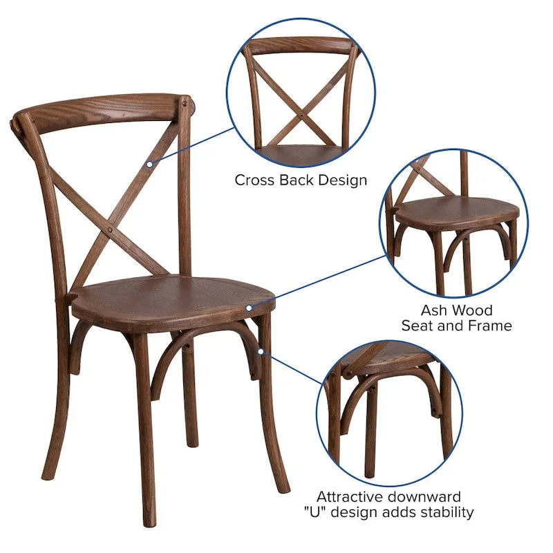 8' x 40 Rustic Folding Farm Table with 10 Cross Back Chairs and Cushions
