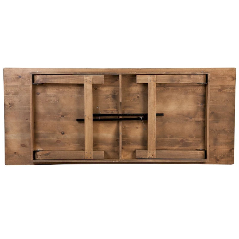 8' x 40 Rustic Folding Farm Table with 10 Cross Back Chairs and Cushions