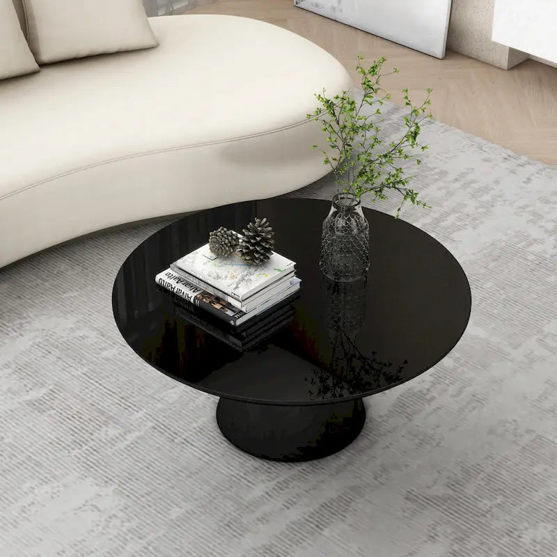 Modern Cone Coffee Table for Living Room, High Gloss Finish, 35.4in Diameter, Black or White