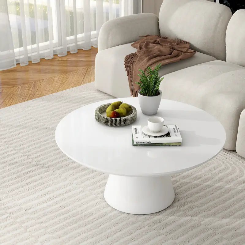 Modern Cone Coffee Table for Living Room, High Gloss Finish, 35.4in Diameter, Black or White