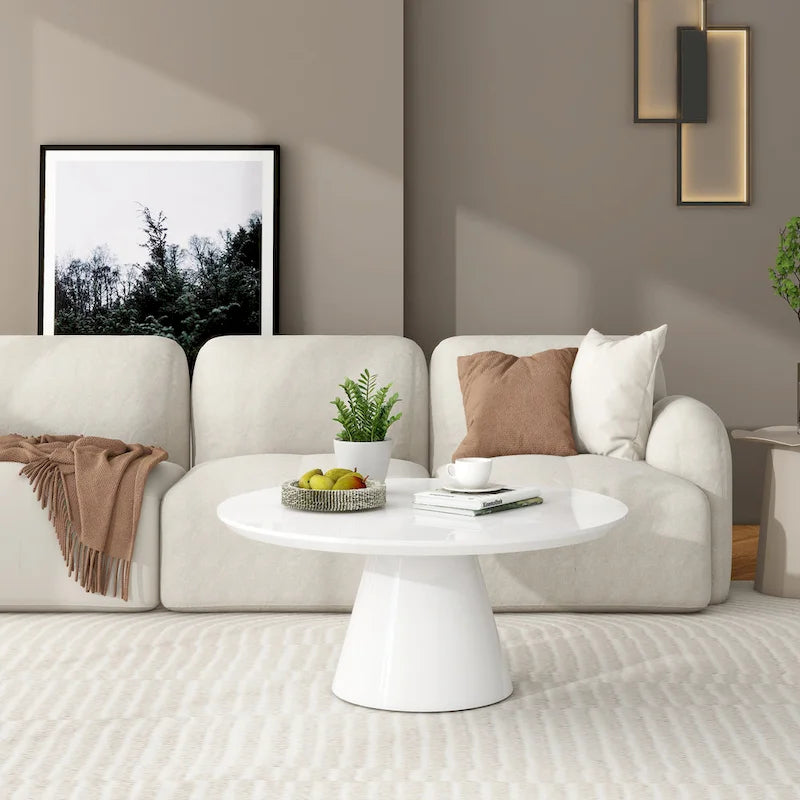 Modern Cone Coffee Table for Living Room, High Gloss Finish, 35.4in Diameter, Black or White